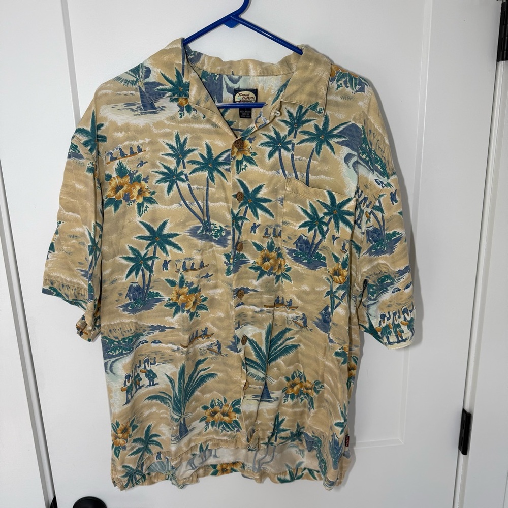 Vintage Tommy Bahama Hula Girl, Palm Tree Print Hawaiian.